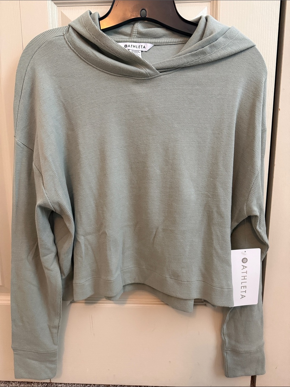 Athleta Sage Green Cropped Waffle-Knit Hoodie